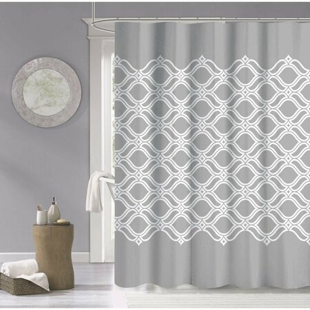 HOMEROOTS 72 x 70 x 1 in. Gray & White Printed Lattice Shower Curtain 399730